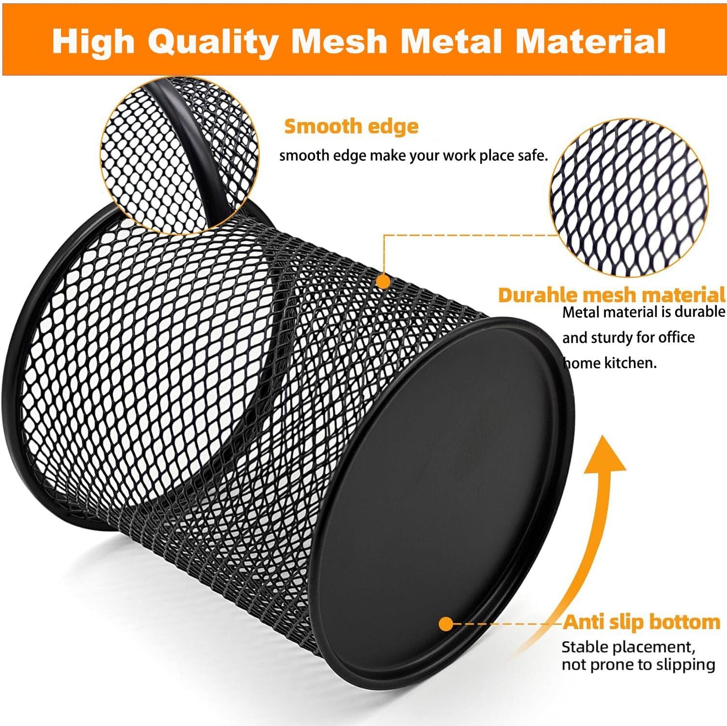 SNOW COOLER Pen Holder Pencil Holder Mesh Metal Pen Cup Holder Pencil Cup Holder for Desk Office Home Pen Organizer Black, 6 Pack
