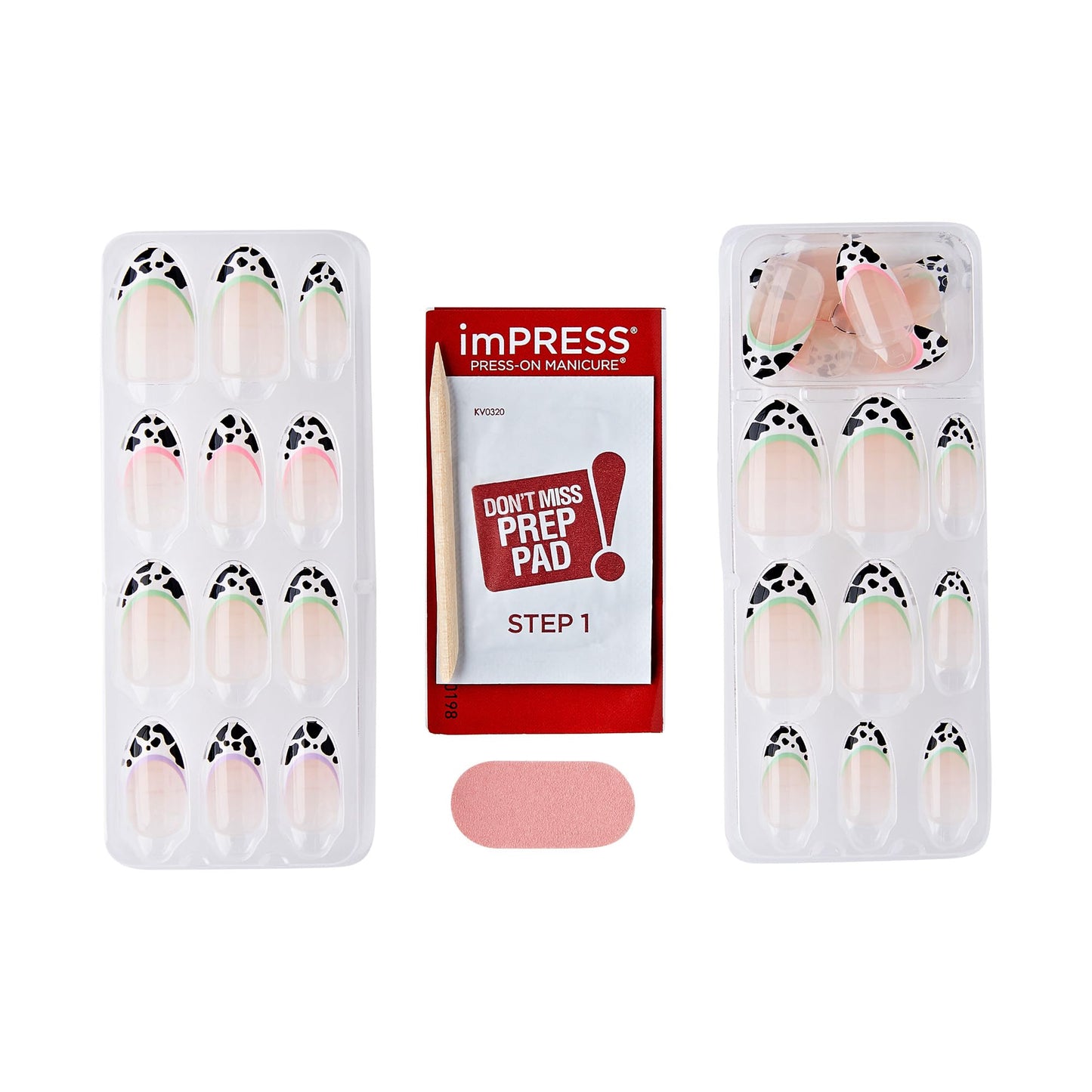 KISS Impress No Glue Mani 30 Pcs Press on Nails, Medium Squoval Design Nail, Black & White Dotted Zebra Animal Print, Simple Peel & Press Easy Apply, Hassle-Free Removal, Essential Tools Included