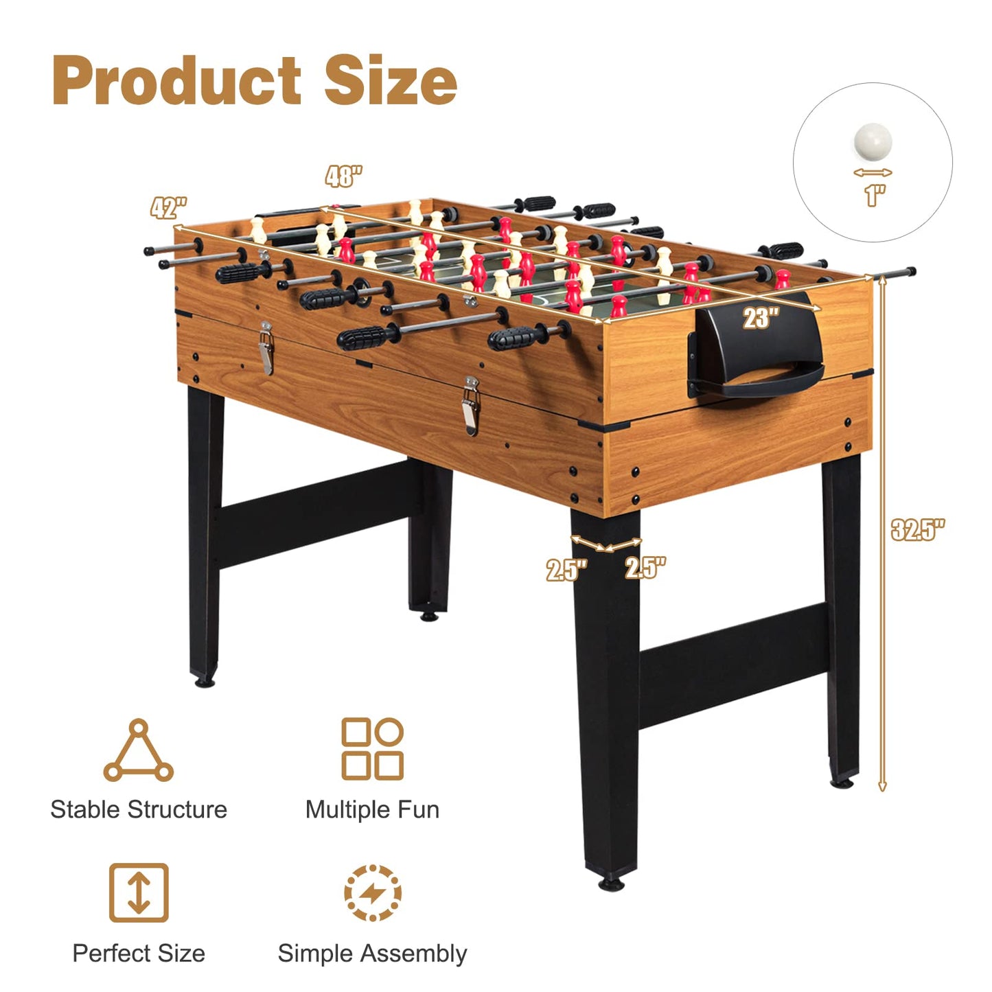 OFFICEJOY Multiple Foosball Table, 3 in 1 Game Table with Soccer, Sling, Horkey Game, 48" Combo Soccer Table for Kids, Adult, Party, Gatherings, Clubs, Game Room