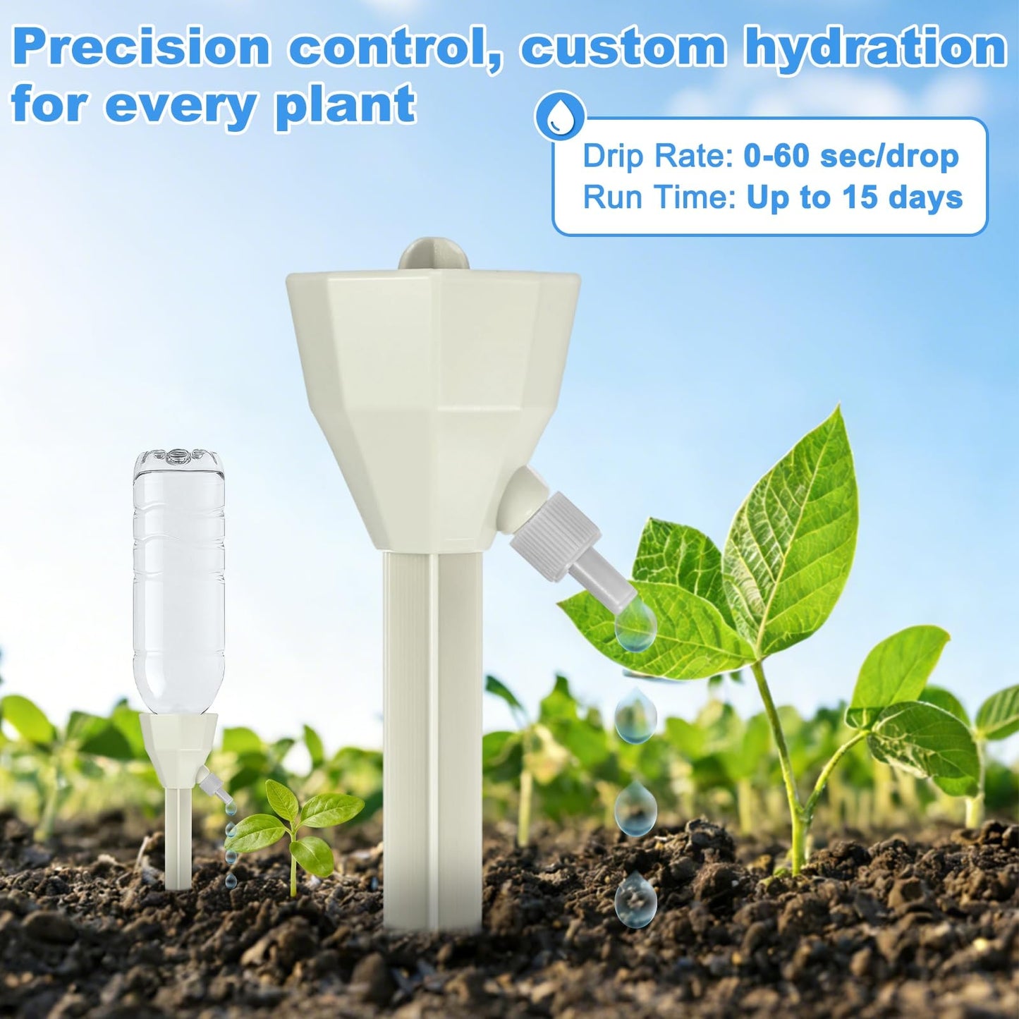 M METERXITY 8-Pack Self Watering Spikes for Plants, 5.3 Inch Plastic Plant Watering Devices with 8 Stoppers for Indoor/Outdoor Pots, Garden Water Planter System [Beige]