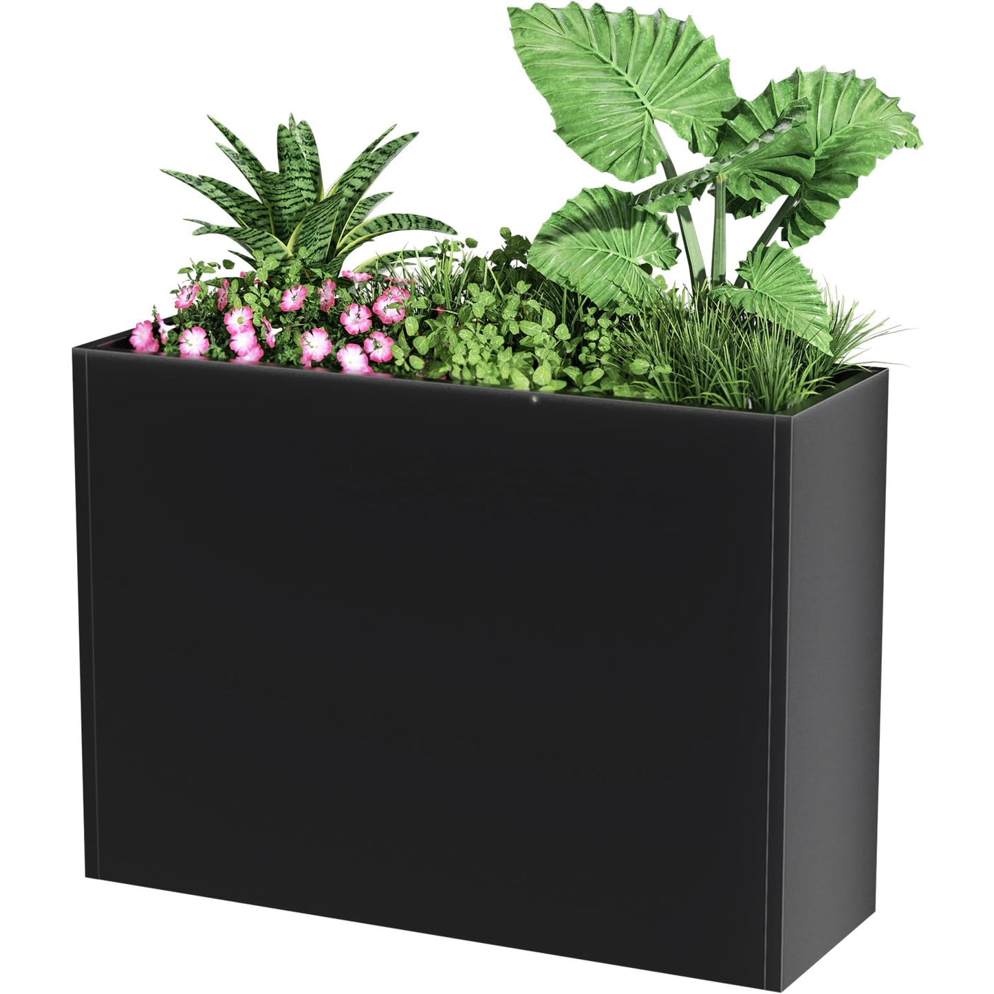 Nessxa Tall Metal Planter Box for Outdoor Plants 30" L x 12" W x 24" H, Heavy Duty Steel Large Planter Box with Removable Insert Shelf, Modern Décor for Tall Plants, Trees, Flowers (Black)