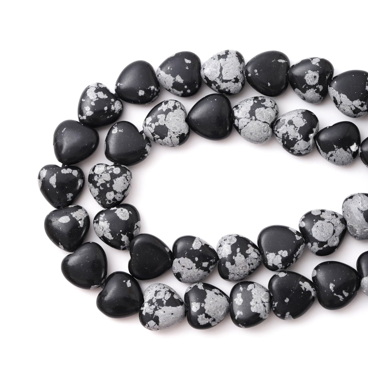 Natural Heart Shaped Snowflake Stone Beads 10mm Loose Crystal Healing Beads for DIY Necklace Bracelet Making Gemstone Craft Supplies