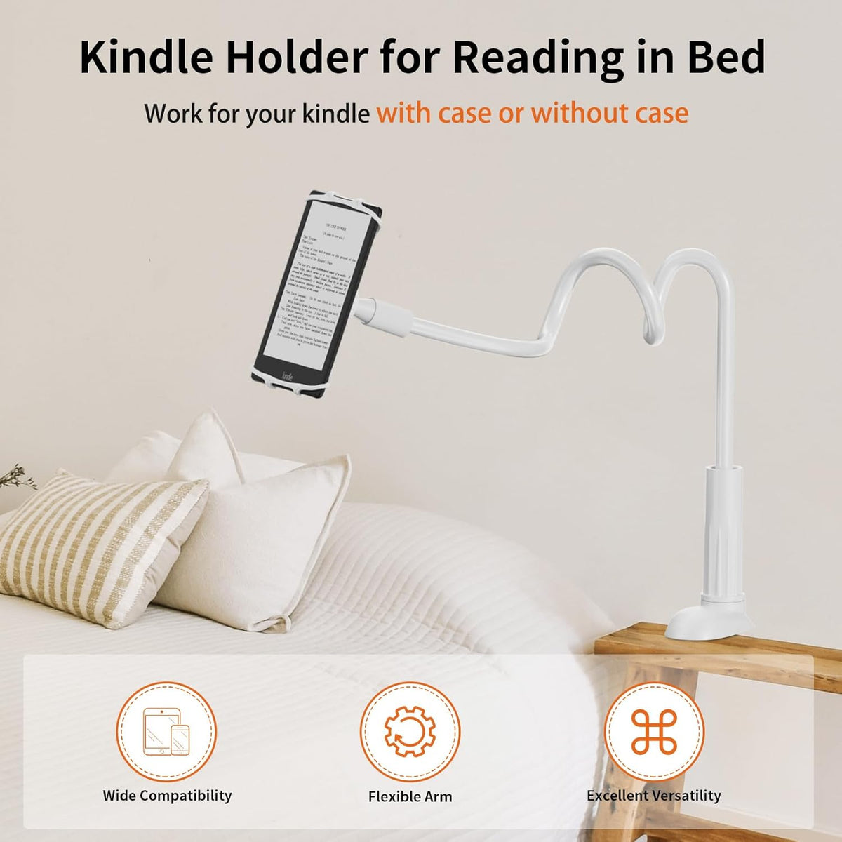 Gooseneck Kindle Holder for Reading in Bed - [Anti-Slip] Phone Holder for Bed, Kindle Stand Accessories, for iPad mini Stand for Desk, for Paperwhite Oasis Tablets 4-10.5 inches