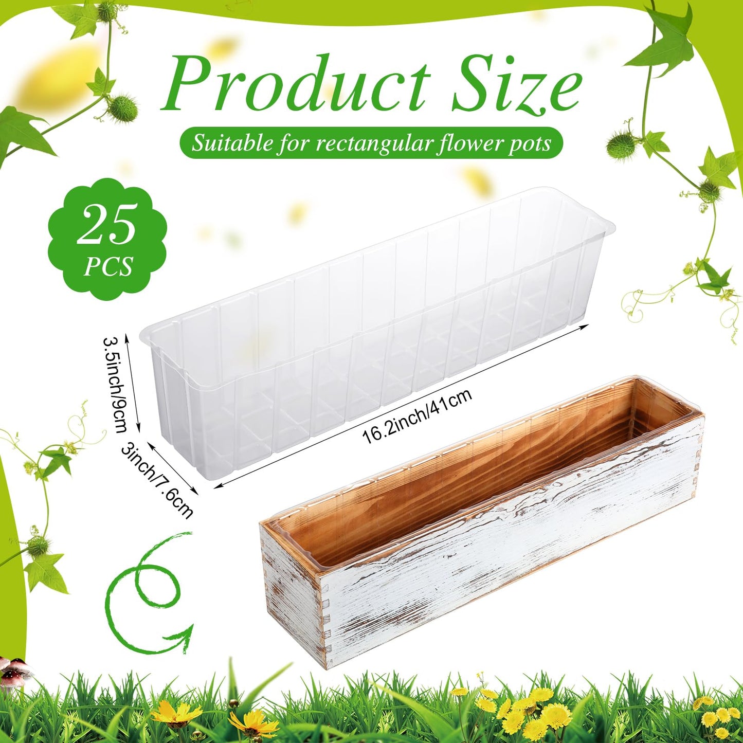 Domensi 25 Pcs Plastic Liners for Planters Planter Box Liner Clear Rectangular Plastic Window Flower Box 16.2" l x 3" W x 3.5" H for Indoor Outdoor