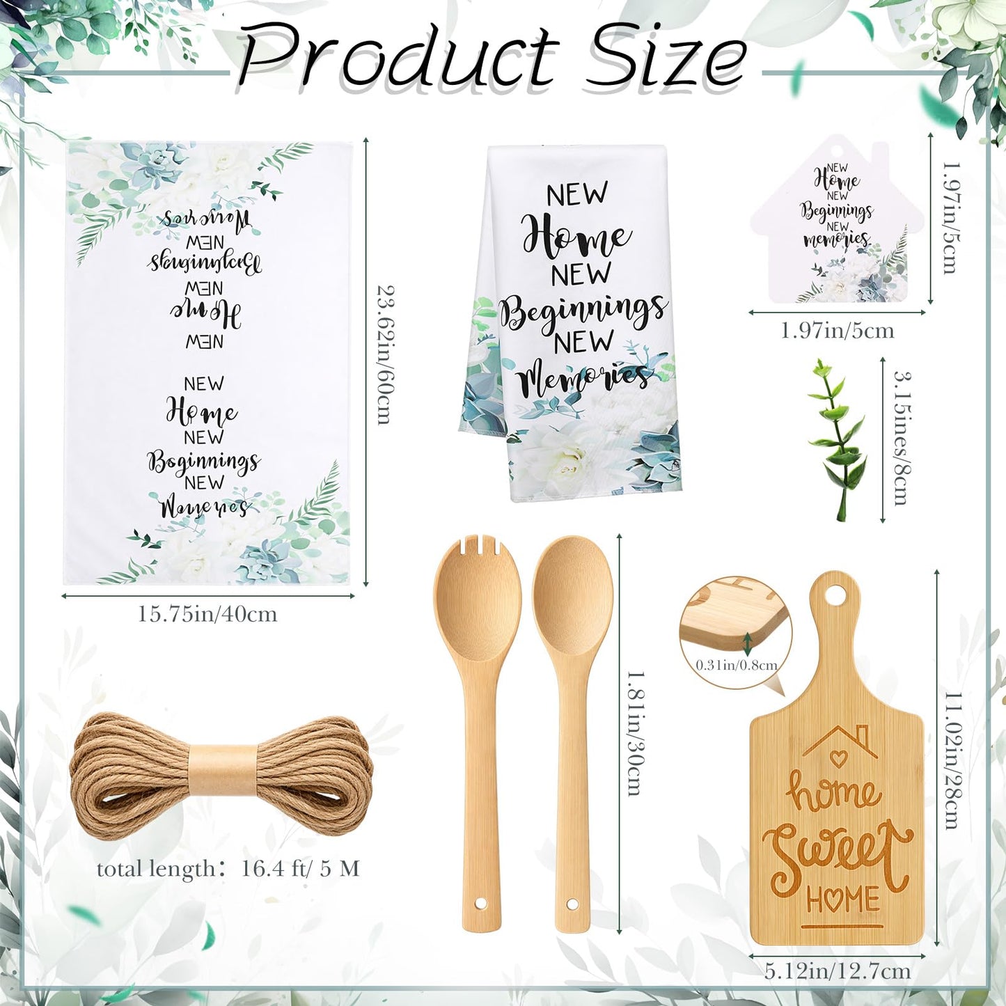 Geelin 31 Pcs/5 Sets Housewarming Gifts Engraved Cutting Board New Home Beginning Memories Kitchen Towels Cards Bamboo Spoons House Warming Gift Set for Homeowner Neighbor Couple Apartment Kitchen