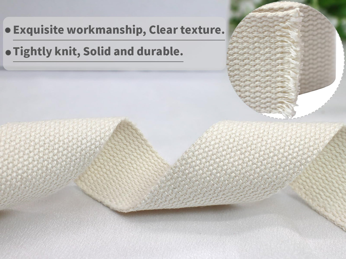 JESEP YONG 1 1/2 inch 30ft Ivory White Heavy Cotton Webbing Strap Wide Flat Weave Webbing Strap for Cloth Tote Bag, Pet Collars, DIY Projects, Crafts, Outdoor Accessories