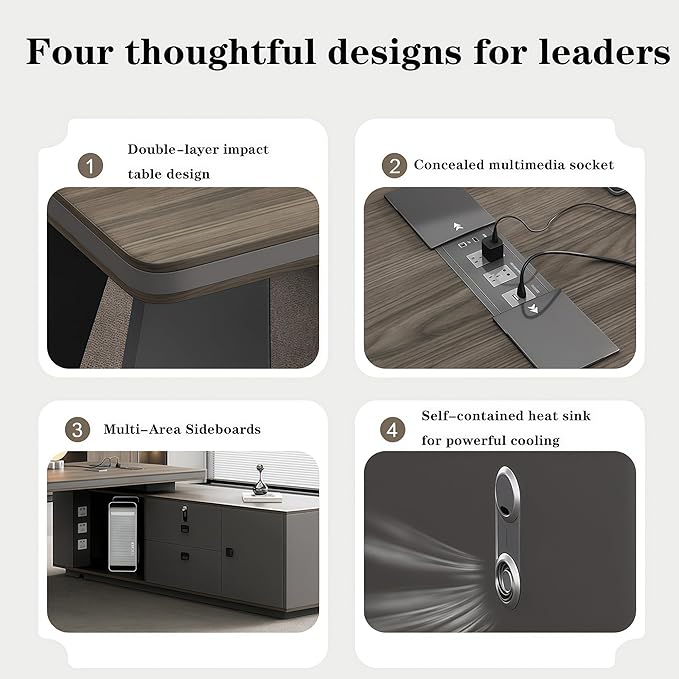 L Shaped Executive Desk, 94.5 inch Large Executive Computer Desk Set Drawers and Lockable, Power Socket and USB Port Storage, Without Display Racks and Bookshelves
