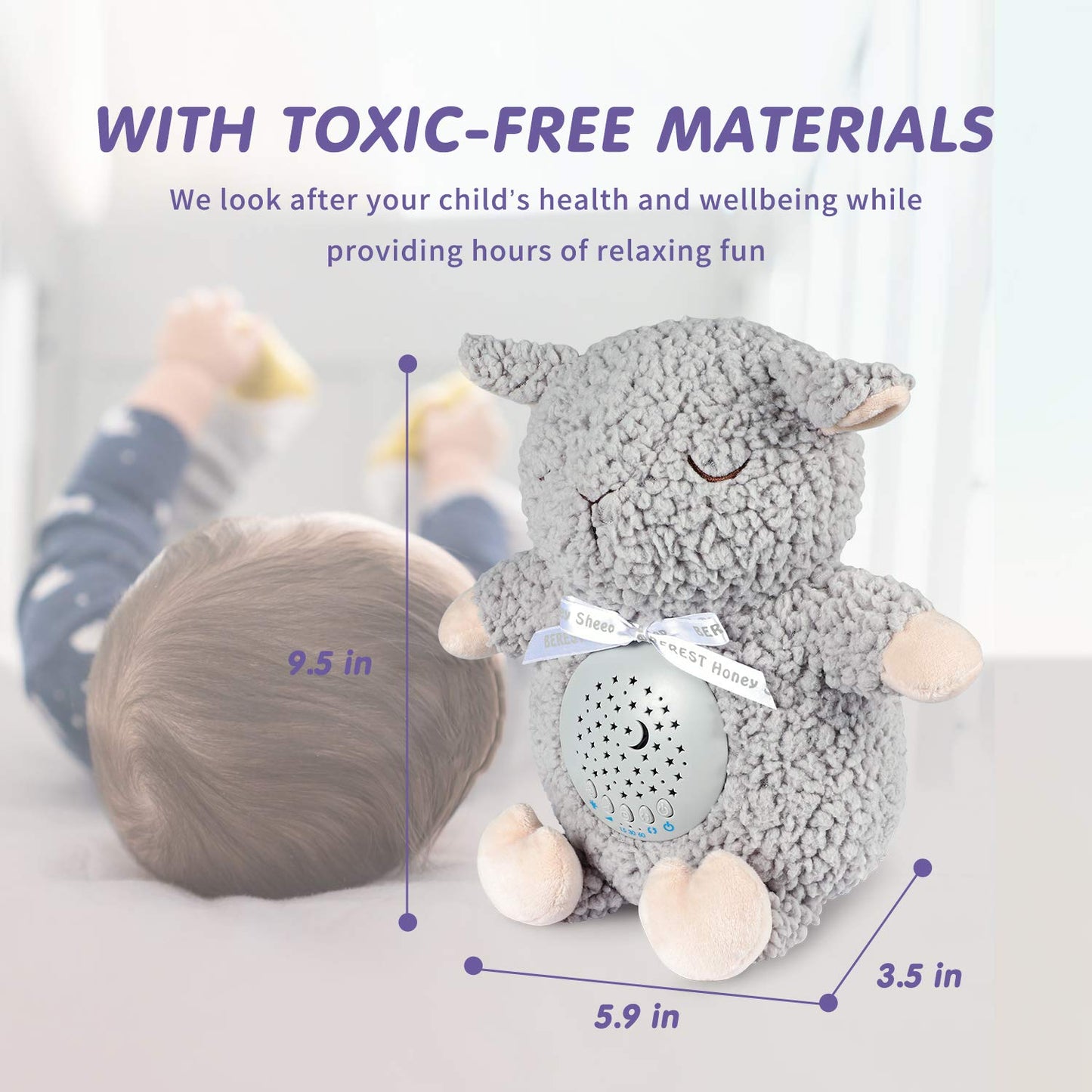 BEREST Baby Sleep Soother with Projector Night Light & Auto-Off Timer, Musical Sheep Plush Toy with White Noise, Heartbeat, Shushing, Lullabies for Newborns, Infants Shower Gift