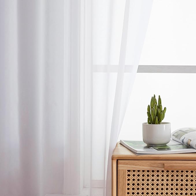 Aiyufeng White Sheer Curtains for Living Room 45 inch Length 2 Panels Set, Rod Pocket Semitransparent Balance Privacy & Light Vertical Sheer Drapes for Bedroom, W40 x L45