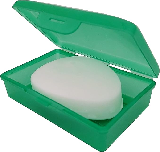 Green Toothbrush Covers & Soap Box Set - Matching Colors - Tooth Brush Cover Cap, Soap Dish Travel, Soap Dish Holder Travel - Plastic Portable Set with Cover