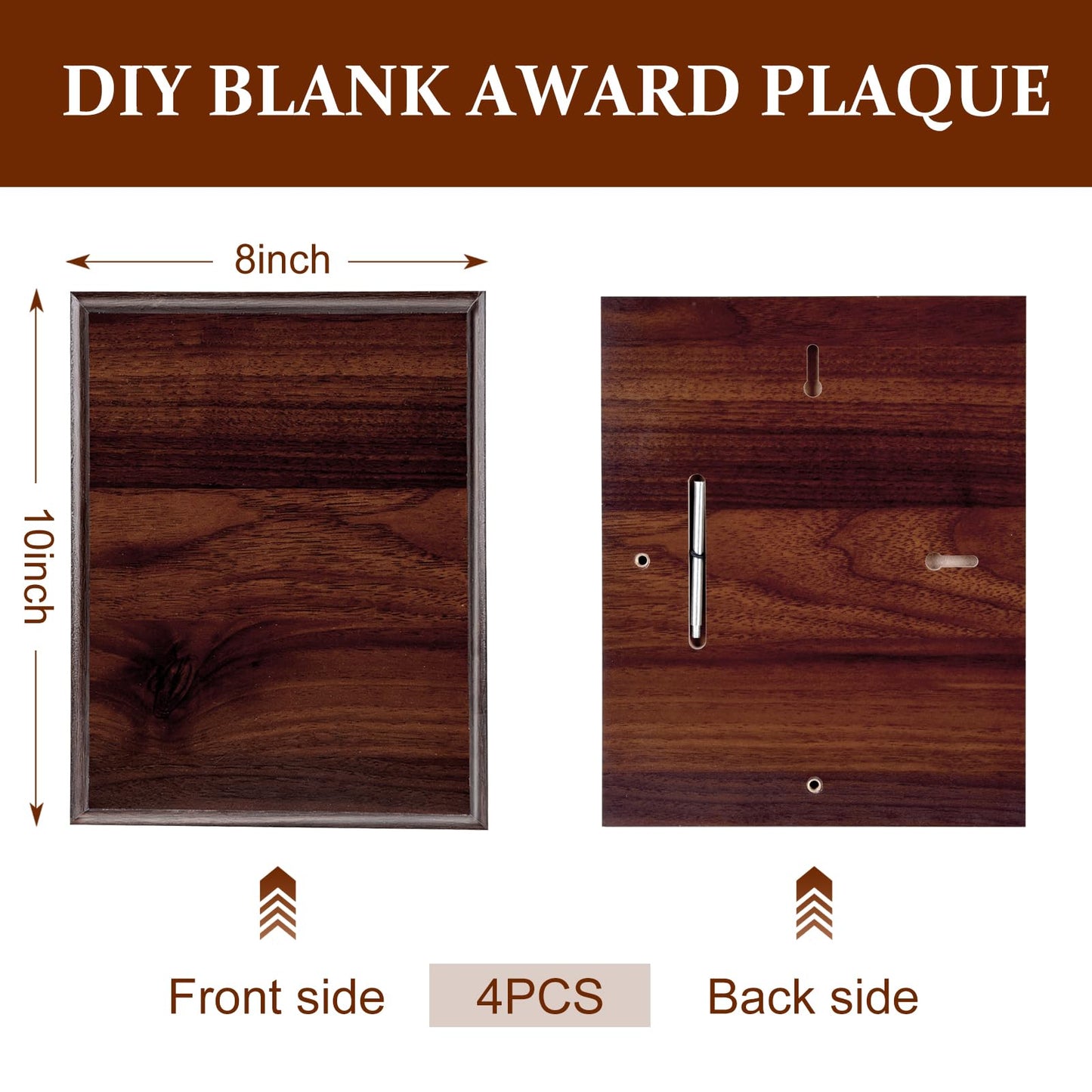 4 Pcs 8 x 10 In DIY Blank Award Plaque, Wood Personalized Engraved Plaque for Wall or Tabletop Display, Trophy Gift for Thank You, Photo, School, Sports, Special Achievements, Retirement