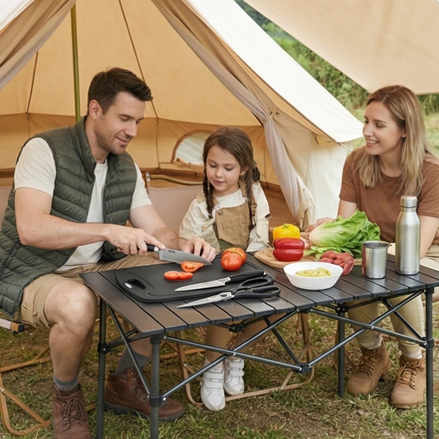 YERGOFE 5 in 1 Portable Camping Kitchen Utensil Set- Portable Cutting Board and Kitchen Utensil Set, Mini Travel Kitchen for Camping and Dorm Room, Space-Saving Cutting Board