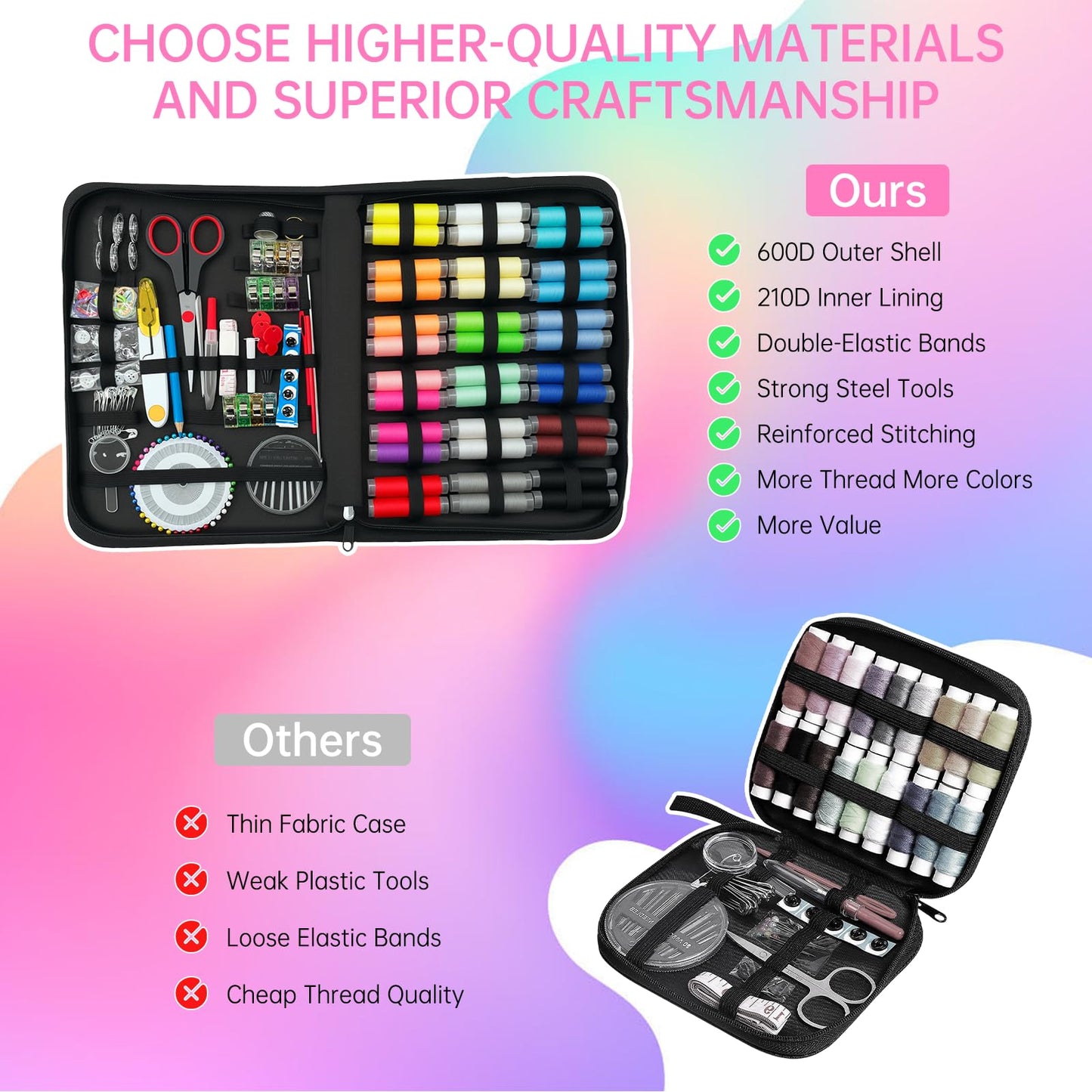 212PCS Large Sewing Kit for Adults, Portable Sewing Kit with Needles and 43XL Thread, Scissors, Buttons & Sewing Supplies, Basic Hand Sewing Repair Kit for Beginners, Emergency & Home Use