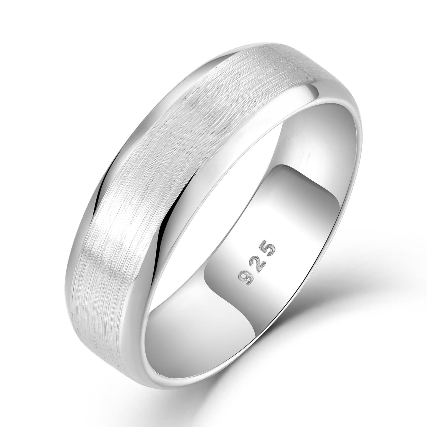 STARCHENIE 6mm Wedding Band, Solid 925 Sterling Silver Ring for Men, Brushed Matte Finish, Beveled Polished Edge, Comfort Fit Size 7