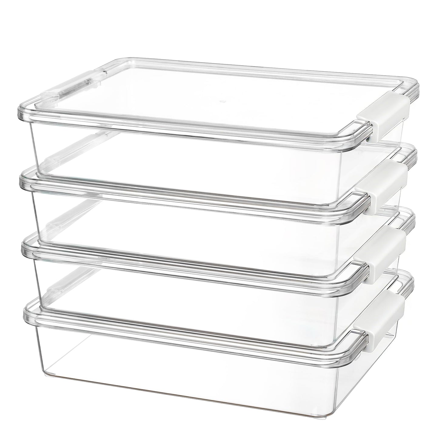 Vtopmart 6 Qt Plastic Storage Bins with Lids, Clear Sensory Bins, Arts Crafts Organizers and Storage, Stackable Containers for Home Office and School Supplies, 4 Pack, White