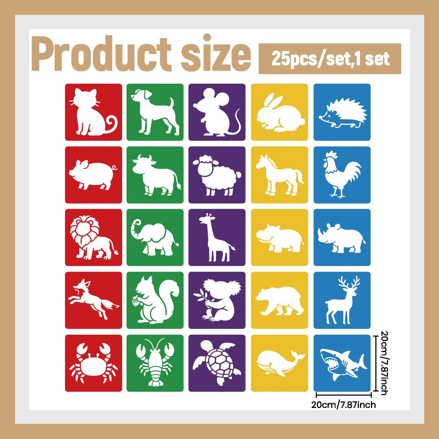 CUTHOLLOW 25 PCS Animal Painting Shape Stencils Sets - 8 Inch Reusable&Washable Drawing Template, Different Animals Primary Themed Sidewalk Chalk Art Stencils Kit for Craft Room Wall Paper