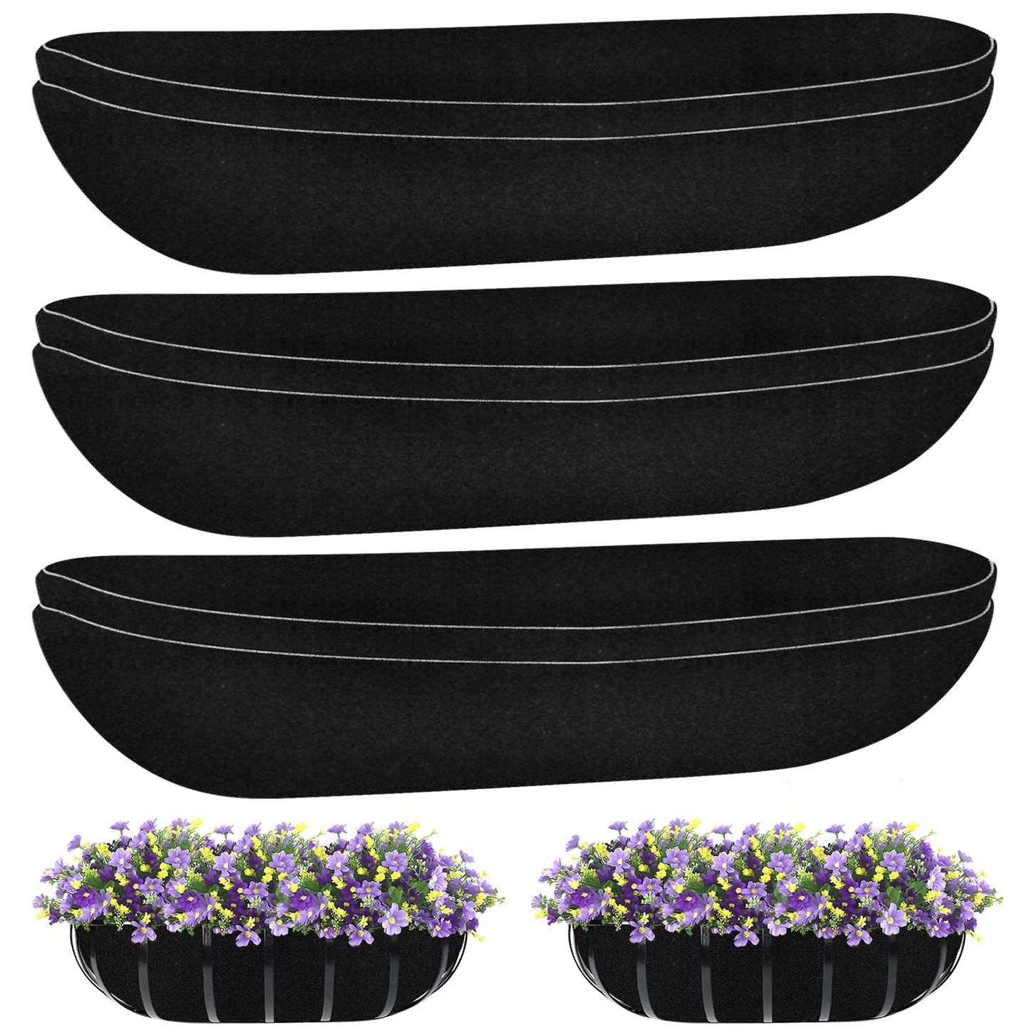 Riare 6 Pack 36 Inch Black Felt Window Box Liners- Fabric Trough Planter Basket Liners Replacement, Non-Woven Hanging Plant Liner for Wall Hanging Basket, Garden Fence Railing (Avoid Bird Nesting)