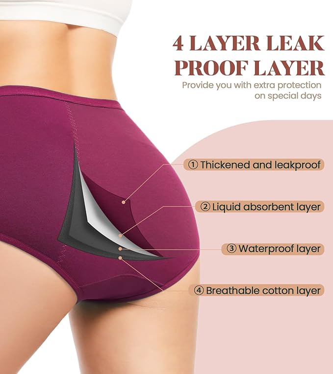 Benirap Period Underwear for Women Heavy Flow Leakproof High Waisted Cotton Panties Postpartum Menstrual Briefs 3 Pack