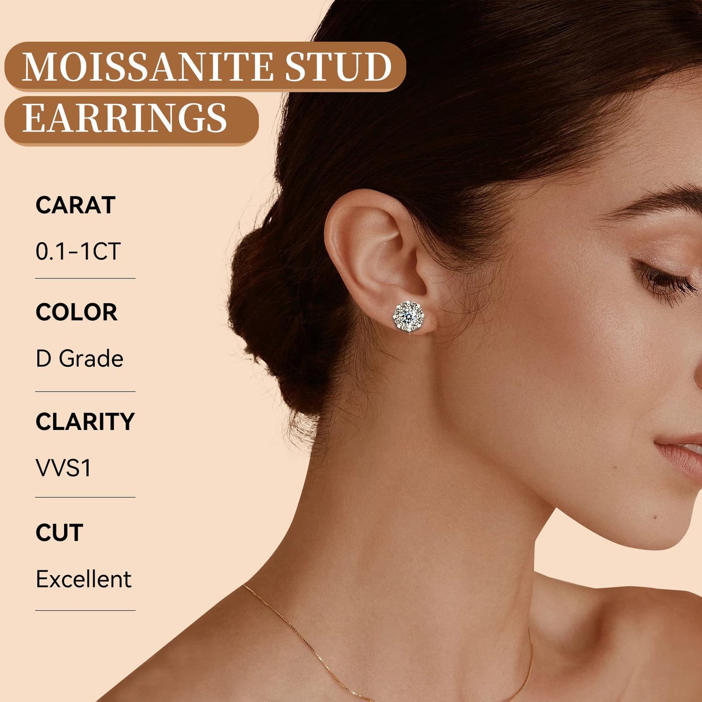LULPS Moissanite Stud Earrings for Women, 2CT Round Cut D Color VVS1 Clarity Lab Created Diamond Earrings, 18K White Gold Plated 925 Sterling Silver Friction Back, Hypoallergenic