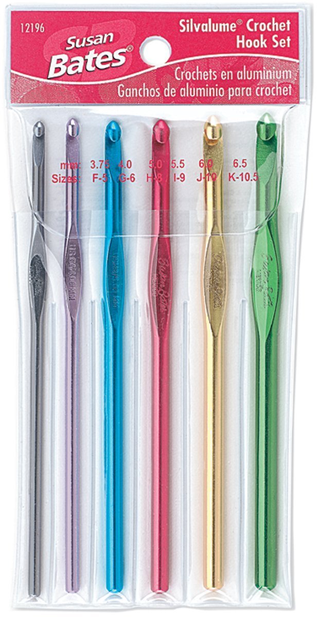 Susan Bates Silvalume Crochet Hook Set in Pouch Sizes F, G, H, I, J, K (2 Pack)