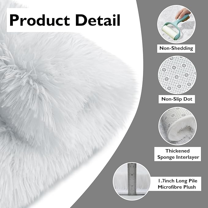 yulidayang White Fluffy Round Area Rugs for Bedroom,6'X6'Shag Circle Area Rugs for Girls Room,Non Slip Fuzzy Plush Rug for Kids Room Living Room and Dorm Home Decor Rug