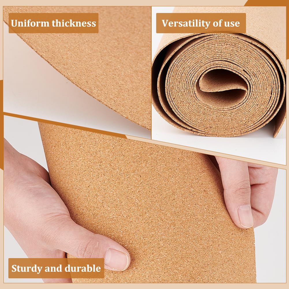 BENECREAT 137.8x15.7 Inch Cork Board Roll, 1mm Thick Rectangular Natural Cork Piece, Cork Sheet Roll for Bulletin Boards, Wall Decorations, DIY Crafts