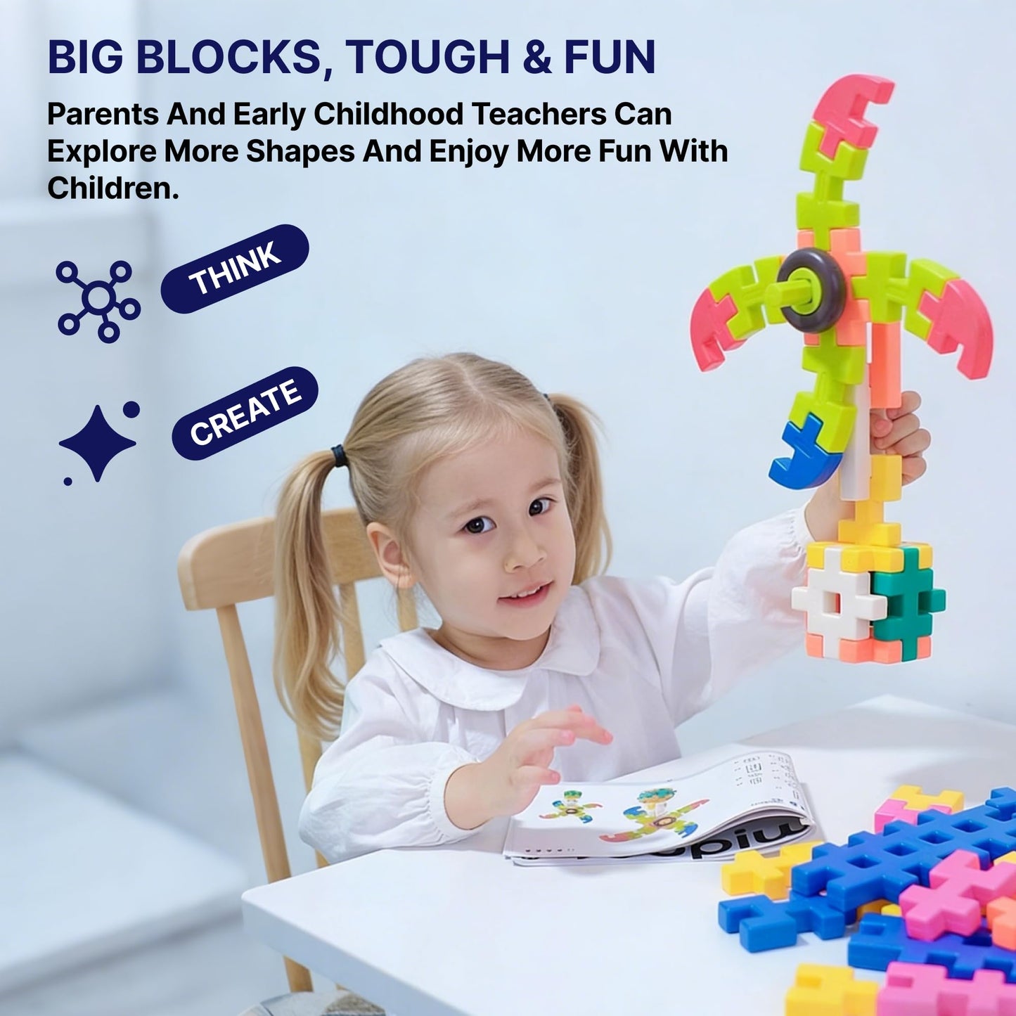 supuzz STEAM Building Blocks for Kids, Waffle-Style Construction Toy Set with Locking Storage Case,Interlocking Educational Blocks for Toddlers & Children Ages 2-8, Creative Learning Gift