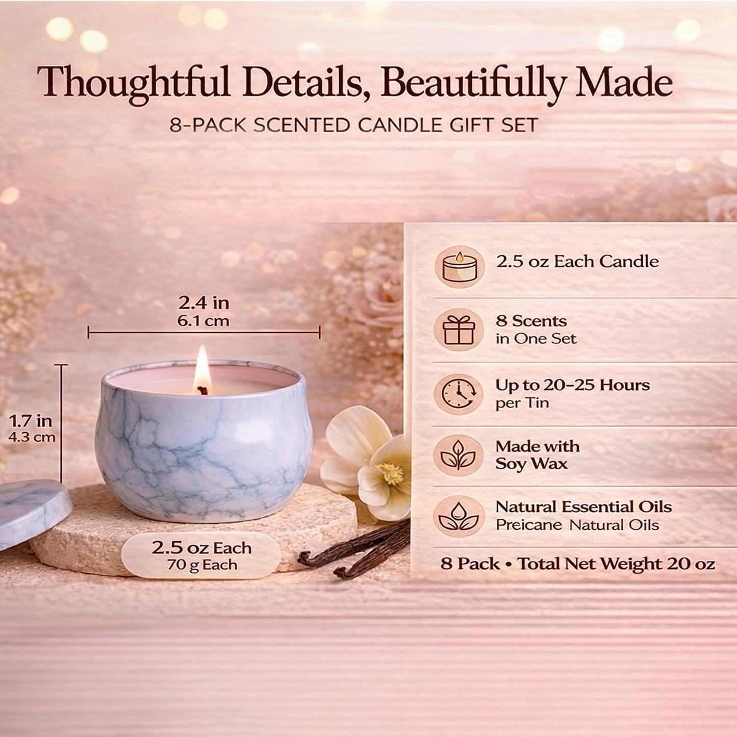 Aromatherapy Candle Gift Set for Women, 8 Pack Fruity Floral Soy Wax Candles, Artist-Designed Gift Box