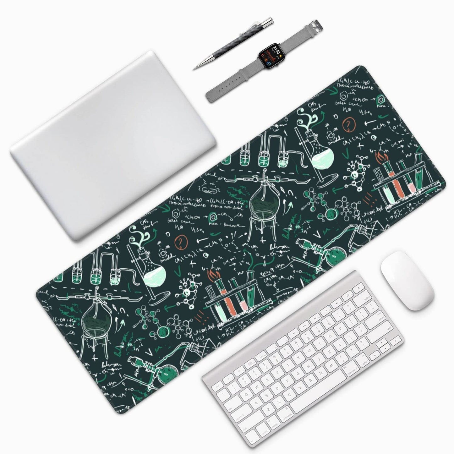 Famame Laptop Mouse Pad Old Chemistry Laboratory Desk Mat with Stitched Edges 31.5X 11.8 inch Non-Slip Large Keyboard Rubber Writing Table Mat for Office Home