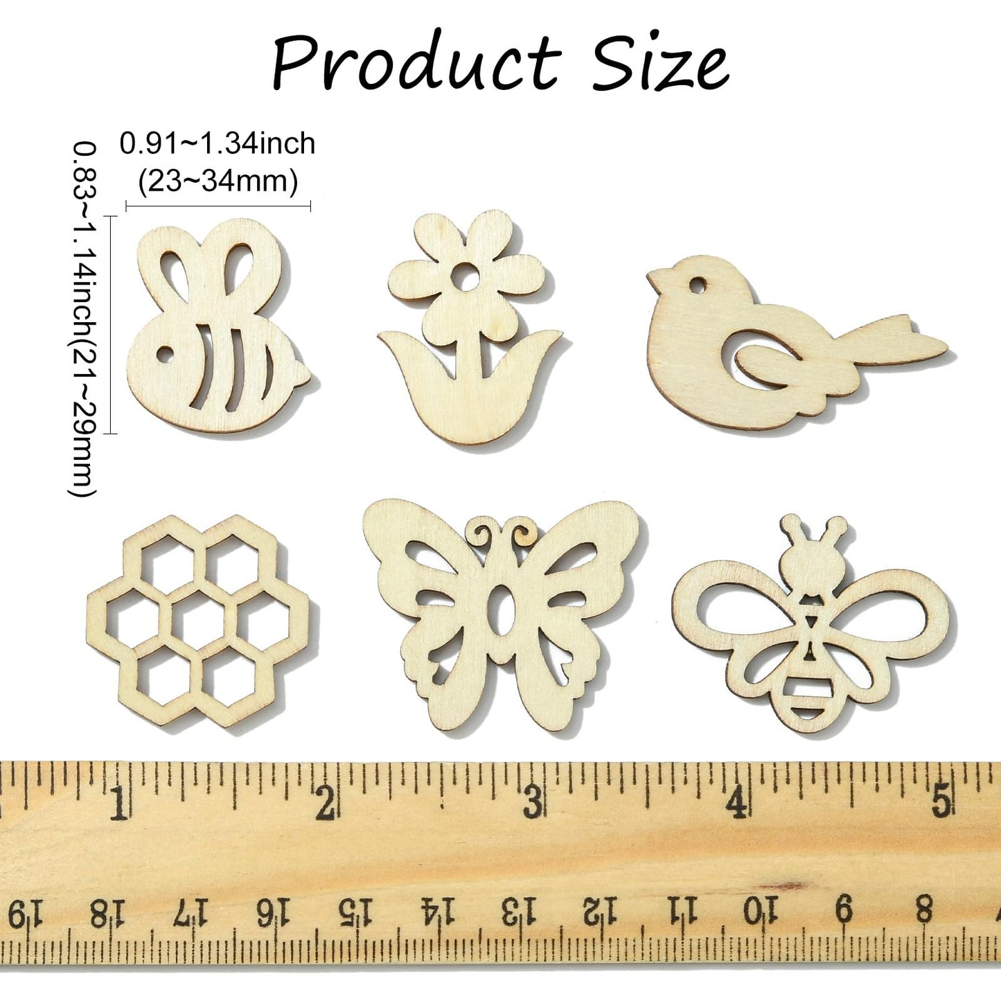UR URLIFEHALL 200 pcs Random Wooden Spring Ornaments to Paint Blank Unfinished Flower Butterfly Bee Wood Cutouts for Crafts Hanging Decorations