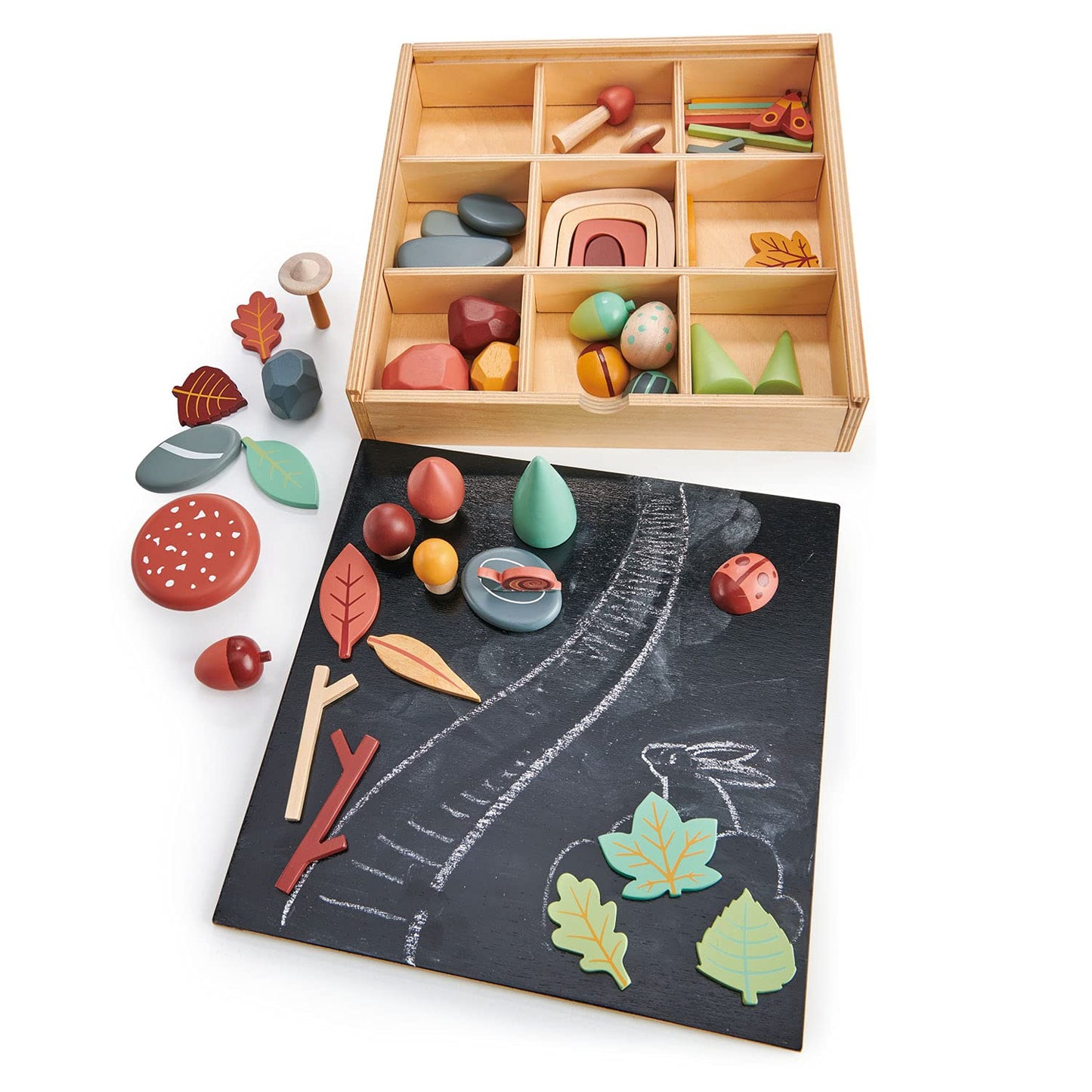 Tender Leaf Toys My Forest Floor - Wooden Open-Ended Tinker Tray Creative Play Box with Removable Compartments - Montessori Toy for Imaginative Play - Age 3+