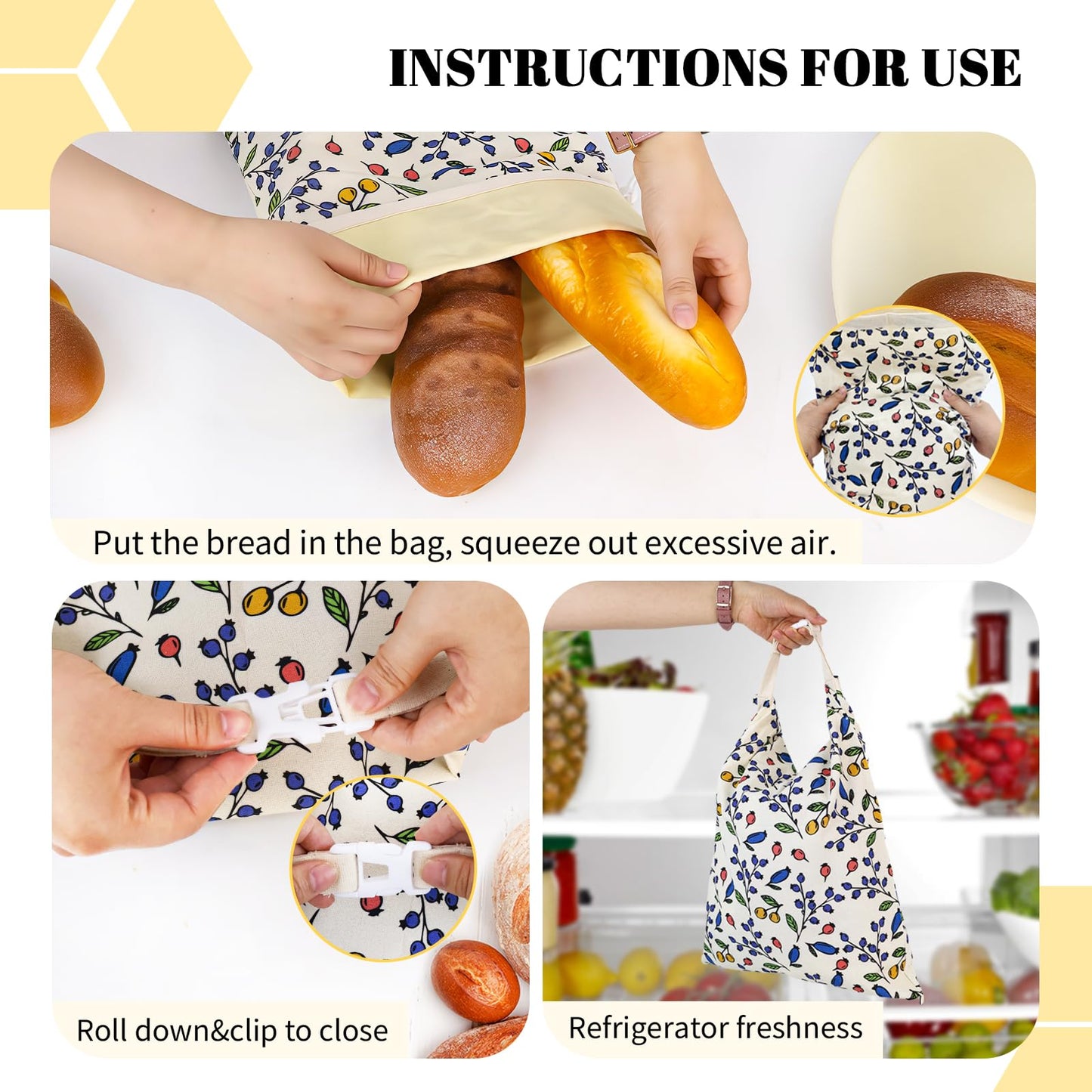 2 Pack Beeswax Bread Bags - 17x13 Inch Reusable Bread Storage Bags,Bees Wax Lined Bread Bags for Home Cooks fresh bread storage Easy Clean (Berry)