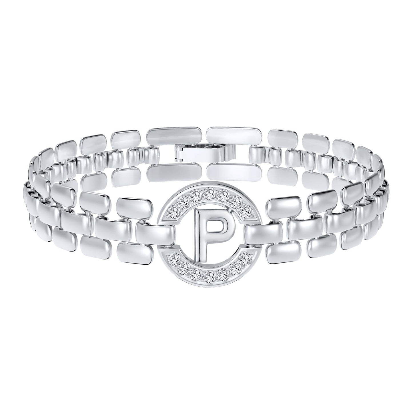 WEDDINEN Initial Bracelet,Silver Letter Bracelets for Women, Thick Bangle Wrist Gold Alphabet Bracelets for Women, Christmas Gifts for Women Jewelry Initial P Charm Chain