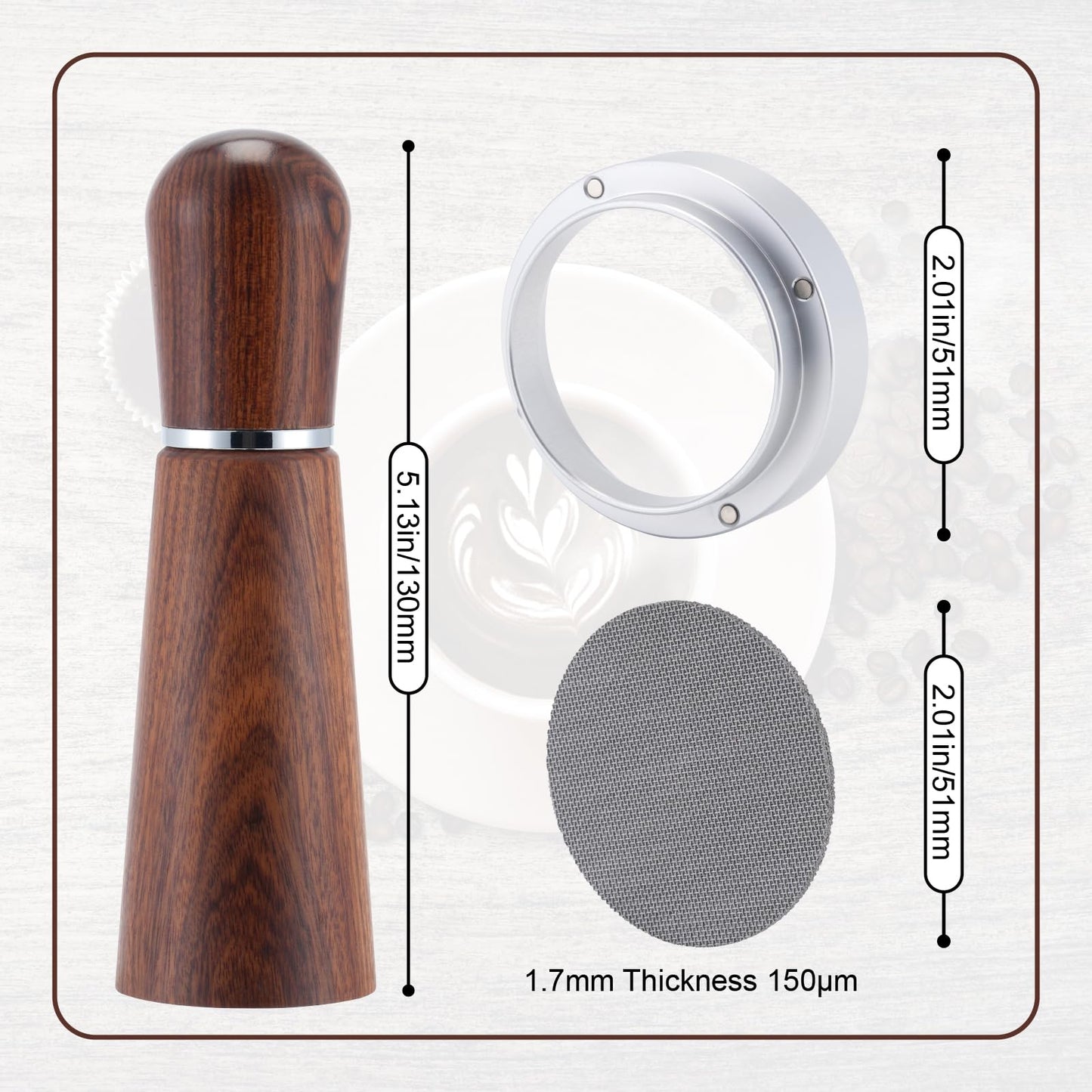 51mm Espresso Accessories Kit,316 Stainless Steel WDT Tool Espresso,Dosing Funnel and Puck Screen Set,Espresso Distribution Tool,Espresso Coffee Stirrer for Barista