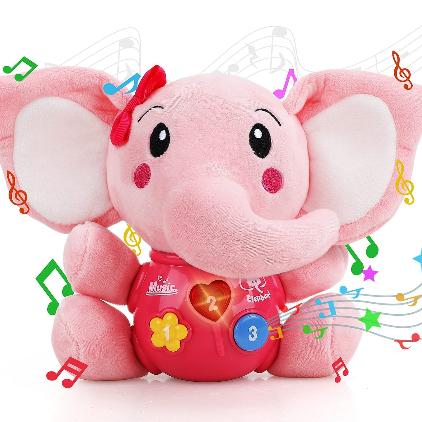 STEAM Life Musical Toys Gift for Baby Newborn 0-6 Month Infant - Plush Elephant Pink