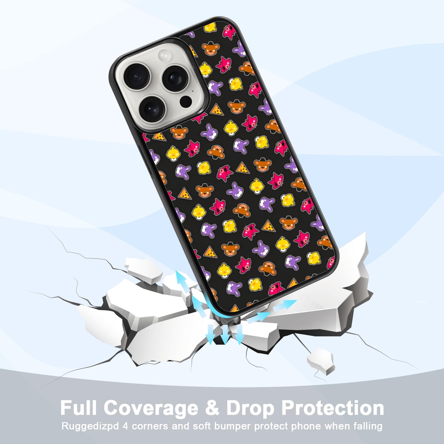 MMYAJT Cute Cartoon Bear and Foxy Phone Case Fit for iPhone 15 Pro, TPU Shockproof Protective iPhone Case FNAF Five Nights Phone Cover Gift for Boy Girl Men Women