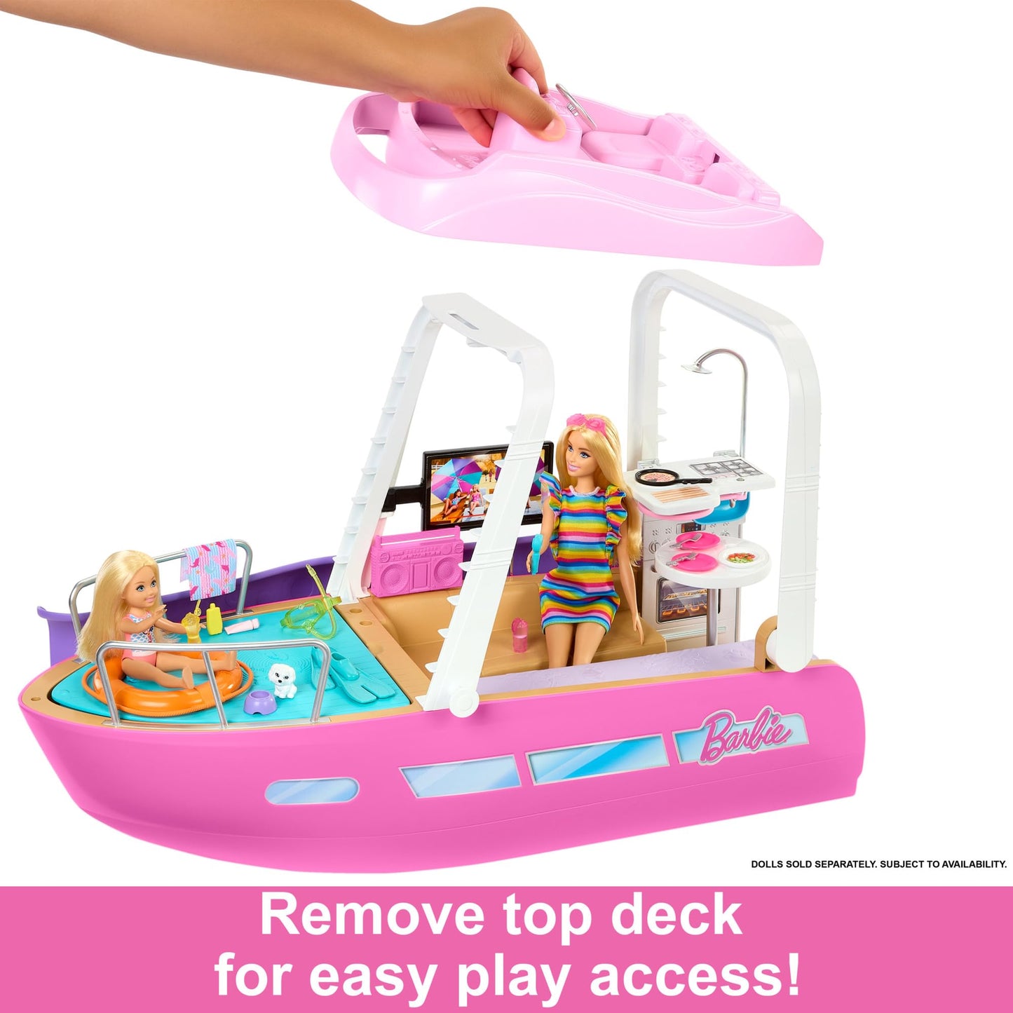 Barbie Boat with Pool and Slide, Dream Boat Playset Includes 20+ Pieces Like Dolphin and Accessories