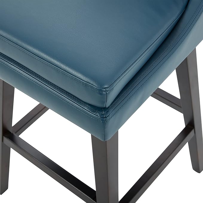 CHITA Counter Height Swivel Bar Stools Set of 4, FSC Certified Upholstered Faux Leather Barstool Chairs with Back, 26.8" H Seat Height, PU Leather in Dark Blue
