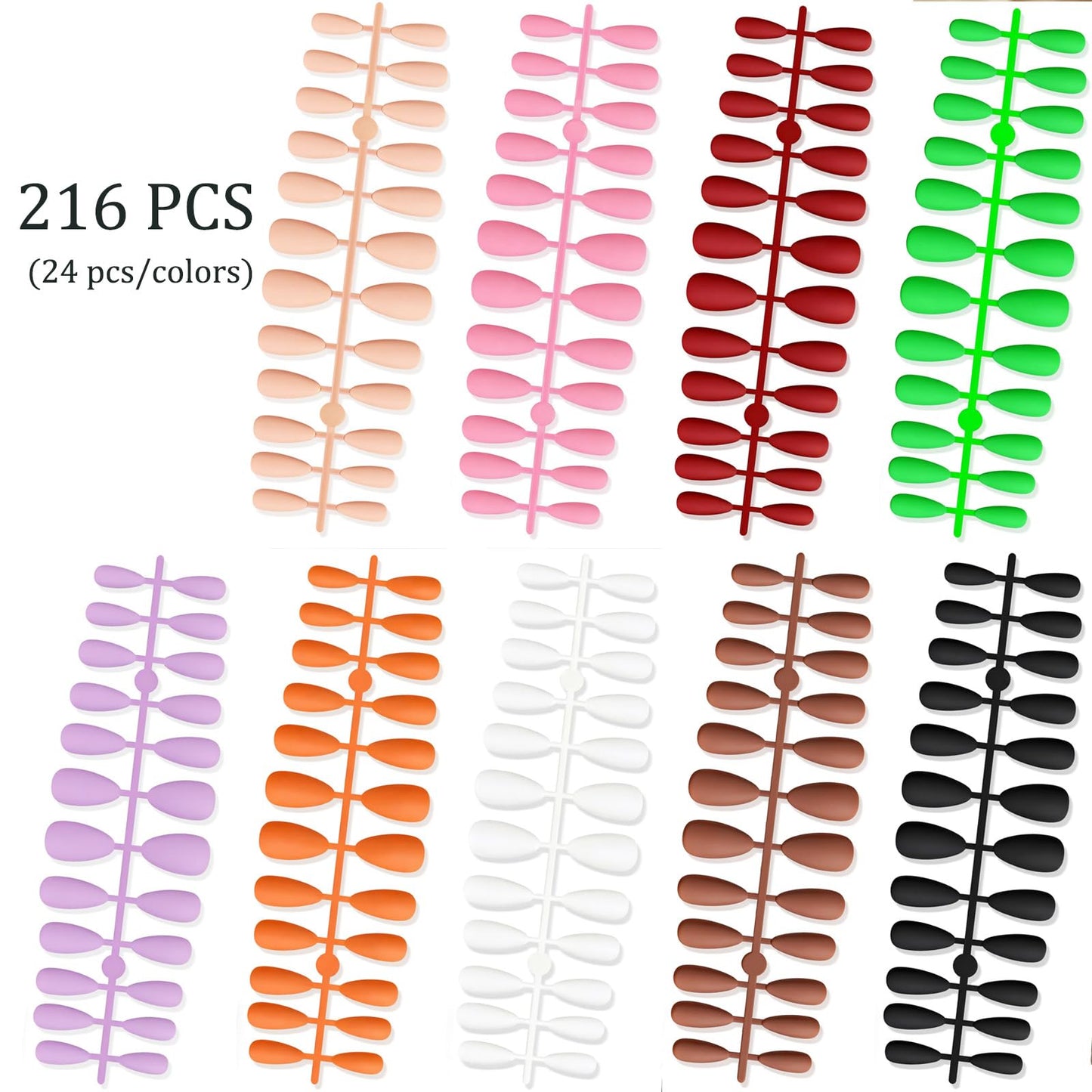216 Pcs Press on Nails Medium Almond Nail Press ons in 9 Colors Fake Nails in 12 Sizes Mate False Nails Full Cover Stick on Nails for Women Manicure