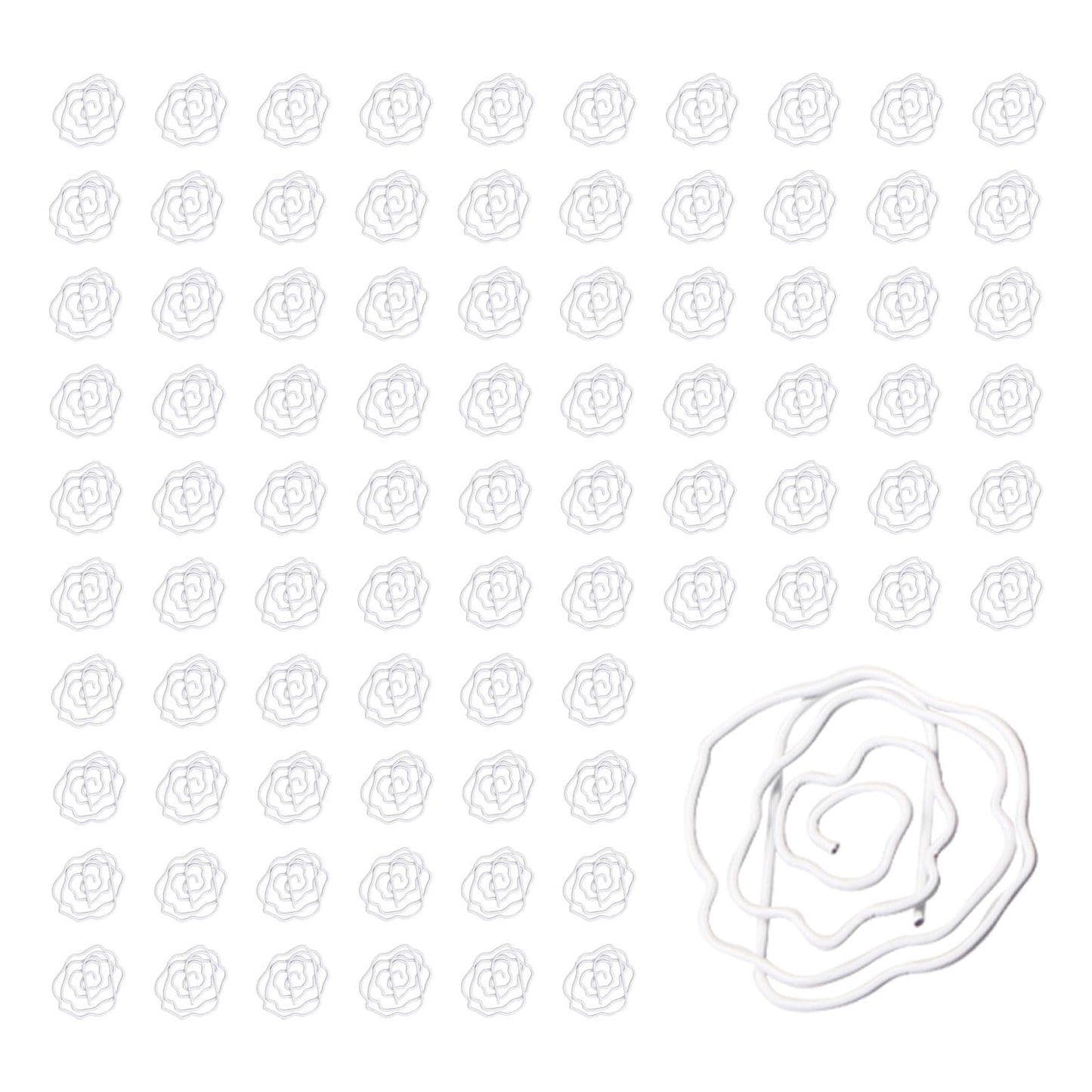 Flower Shaped Paper Clips, 100PCS Floral Paper Clips White Rose Shape Paperclips Decorative Paperclips Bookmarks with Box for Office Home School Supplies