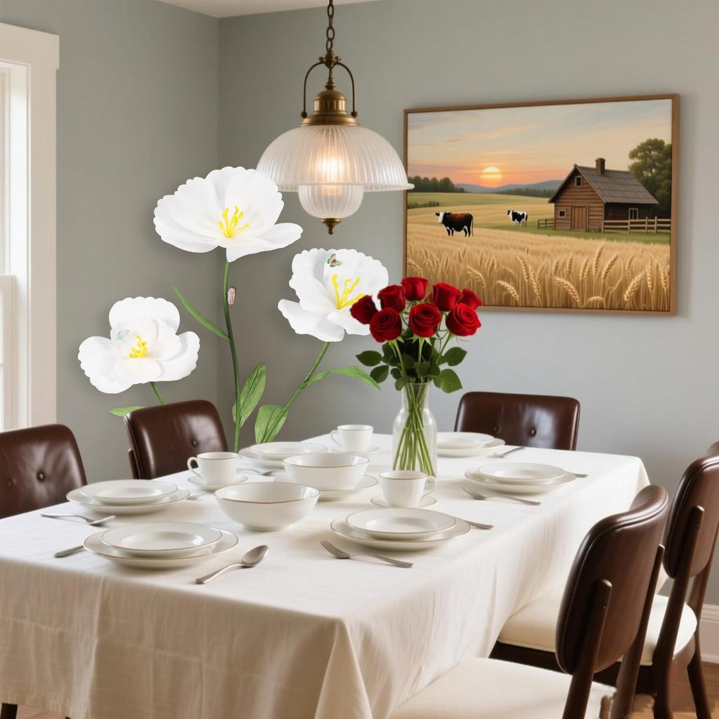 YOFNIRG 3PCS Giant Flowers for Decorations Large Standing Felt Fabric Flower with Stems and Stands for Home Decor,Wedding,Garden,Hotel,Office,Church,Shop Window Display(White)