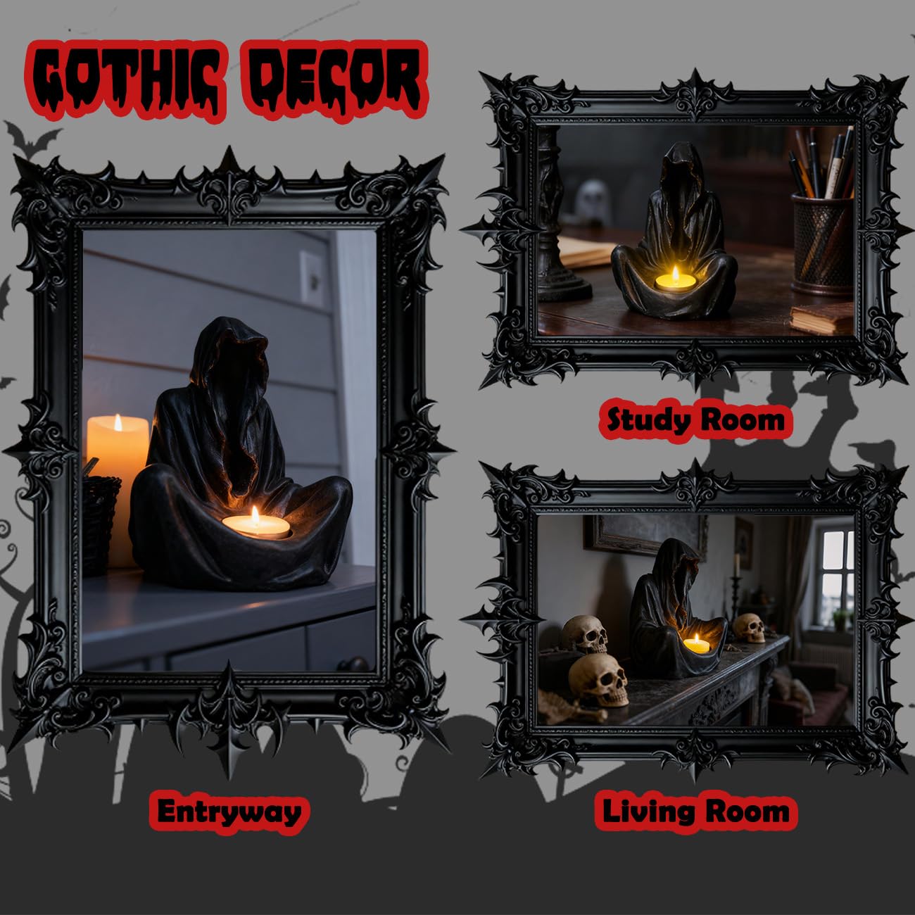 Sunthus Candle Holder Grim Reaper Gothic Decor Sculptures Statues Art Resin Decorations