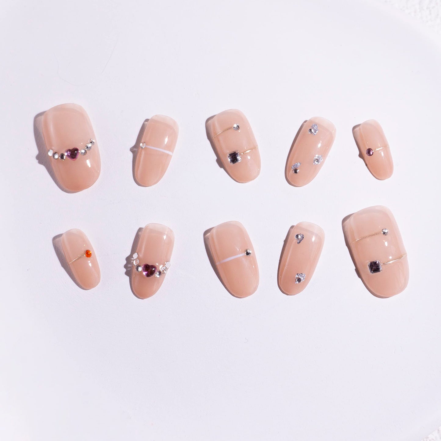 Light Rain Medium Size Hand-made Press on Nails, 3D Gel UV Finished False nails with Design by Professional Manicurist