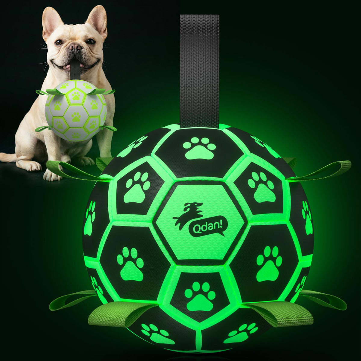 QDAN Dog Toys Balls with Bell Inside, Squeaky Dog Balls for Tug of War, Puppy Birthday Gifts, Dog Water Toys, Ball for Small Dogs(Black Green, 5 inch)