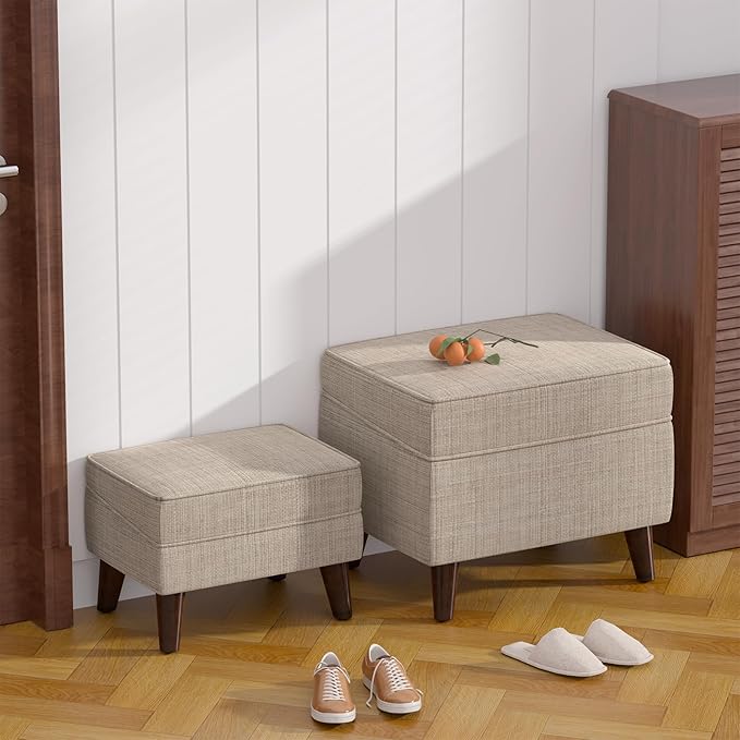 Foot Rests with Adjustable Cover, BOGO, Storage Ottoman Dorm, Footstool & Sitting Stool, Ottoman Foot Stool Set for Living Room, Bedroom, Dorm, Beige