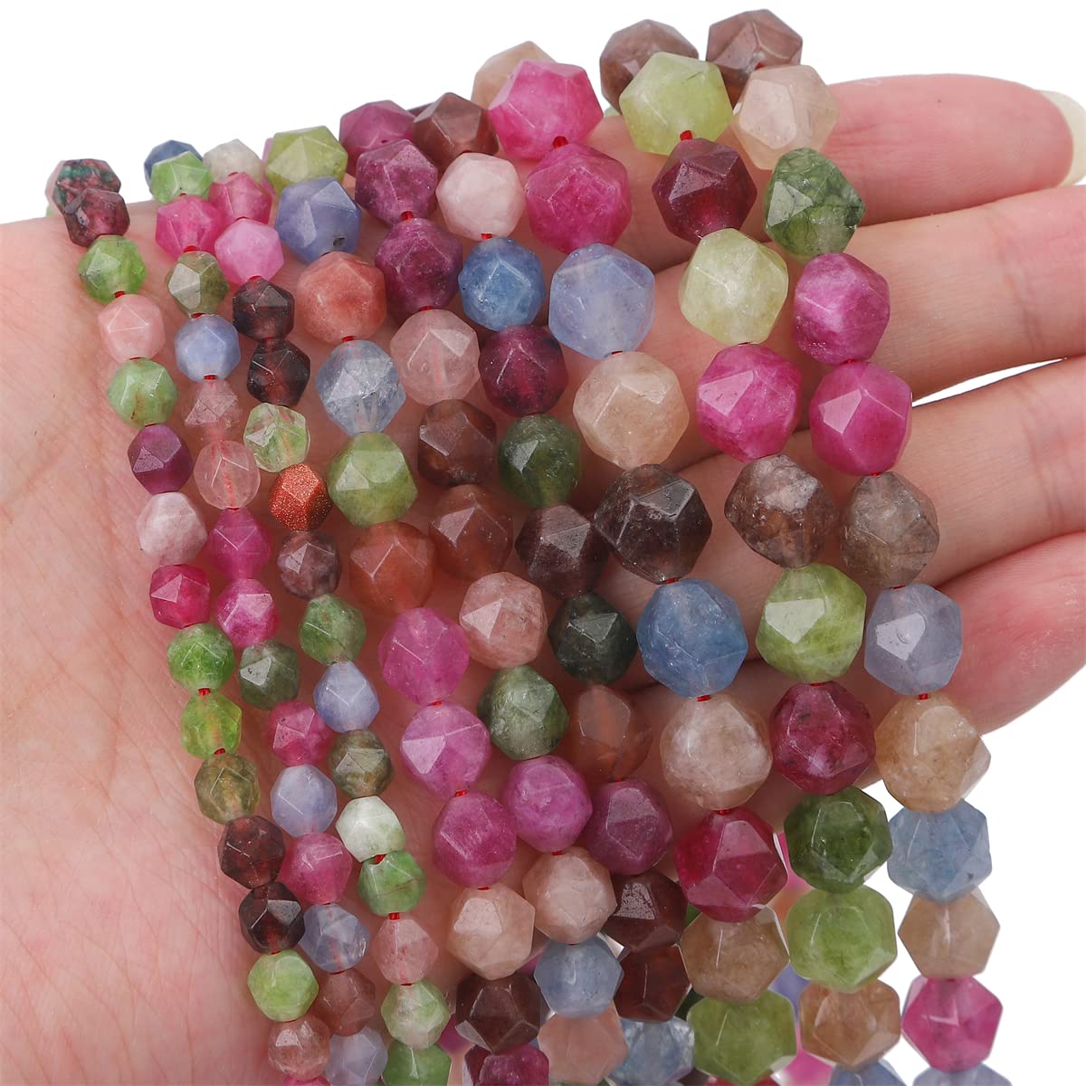 BEADIA Faceted Natural Tourmaline Agate Stone Round Beads 6mm 36cm/Strand for Jewelry Making