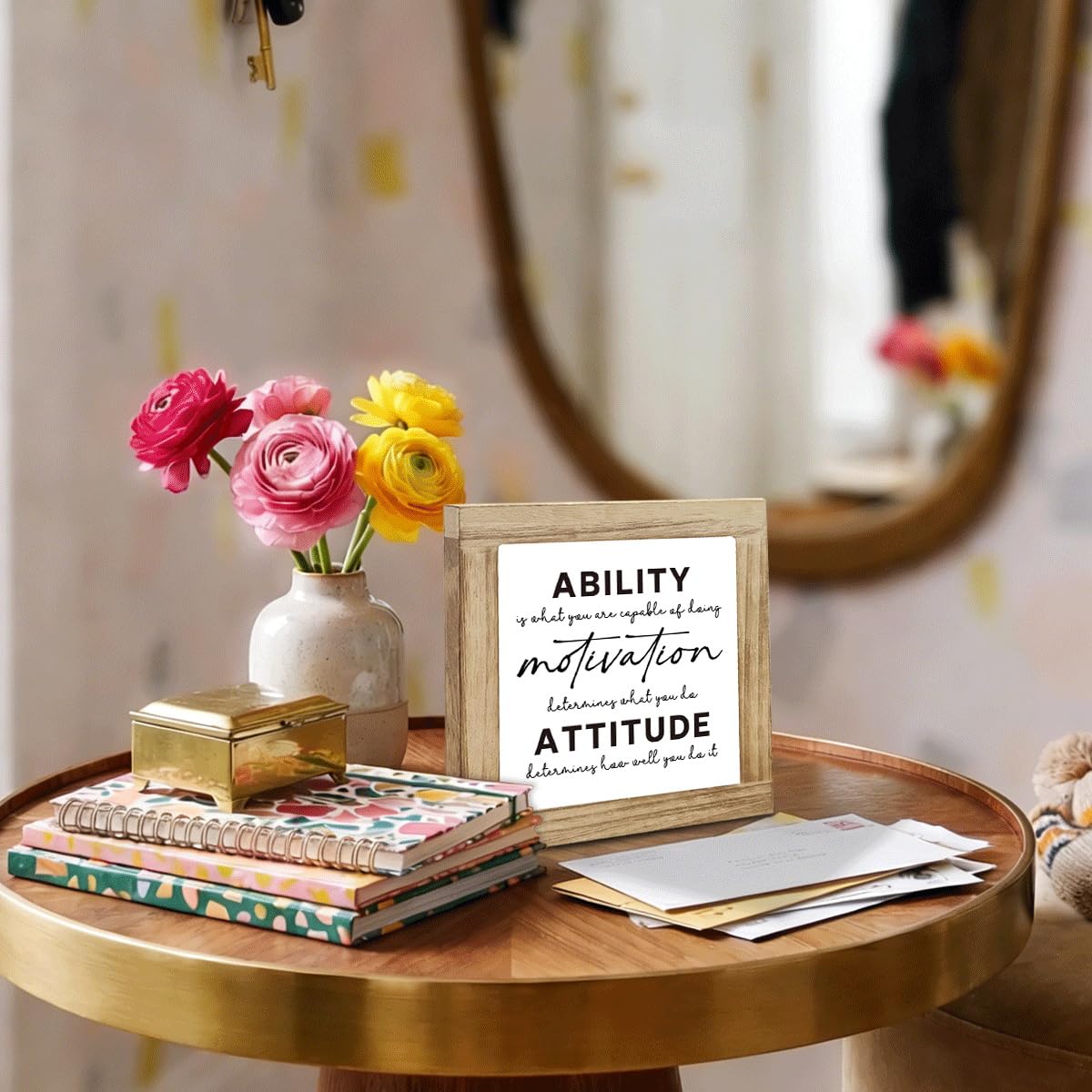 Inspirational Desk Sign Gift, Ability Motivation Attitude Motivational Quote Tabletop Decor, Encouraging Reminder for Home Office Desk Shelf, Positive Gift for Coworkers Friends