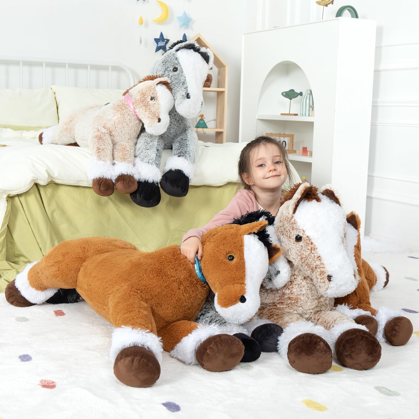 MaoGoLan Giant Horse Stuffed Animal Horse Plush Toy for Kids 2in1 Pack Brown&Grey 47Inch