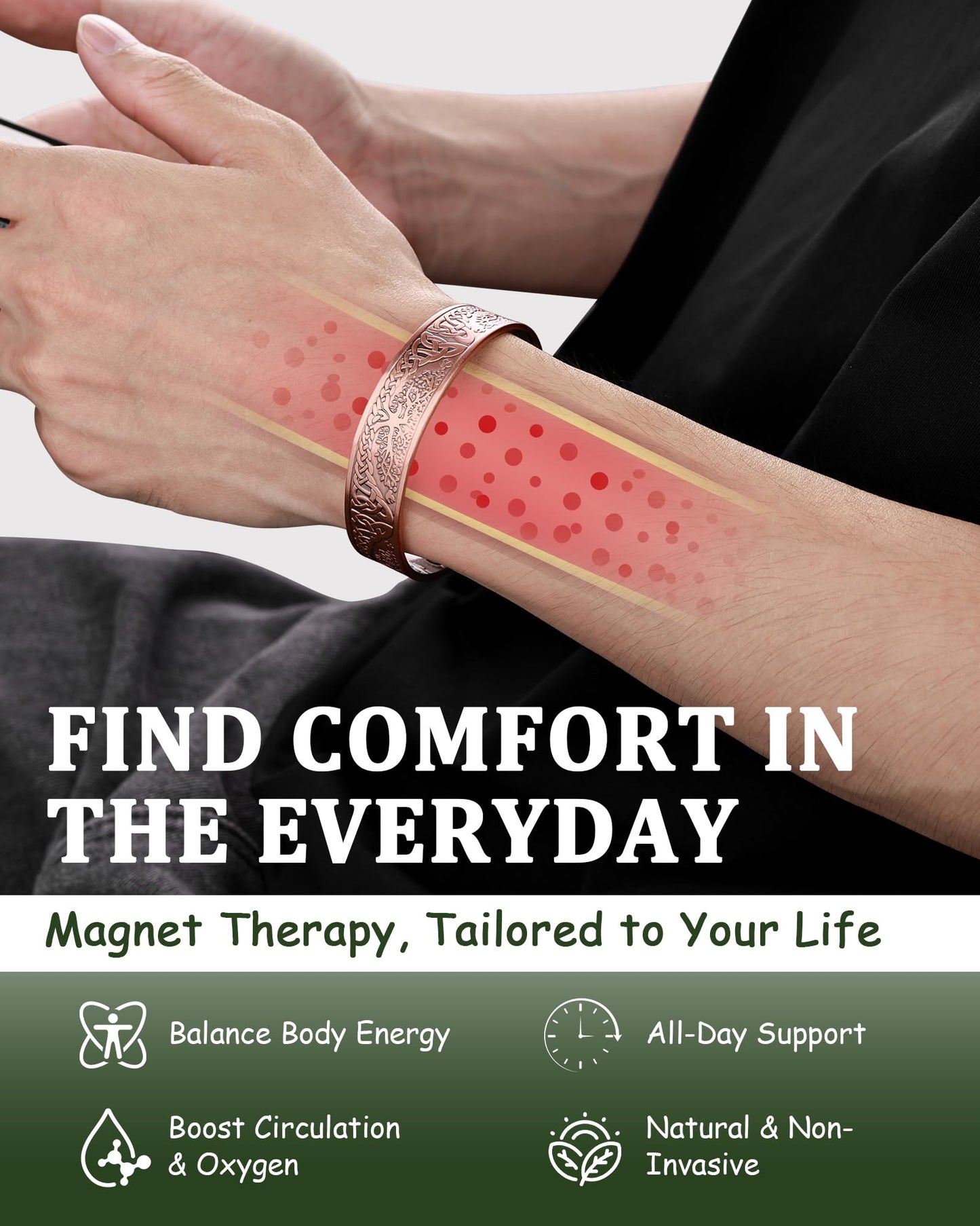 MagEnergy Copper Bracelet for Men, 9X Strength Magnetic Bracelet with 5000 Gauss Magnets, 99.99% Pure Solid Copper, Men's Jewelry Gift