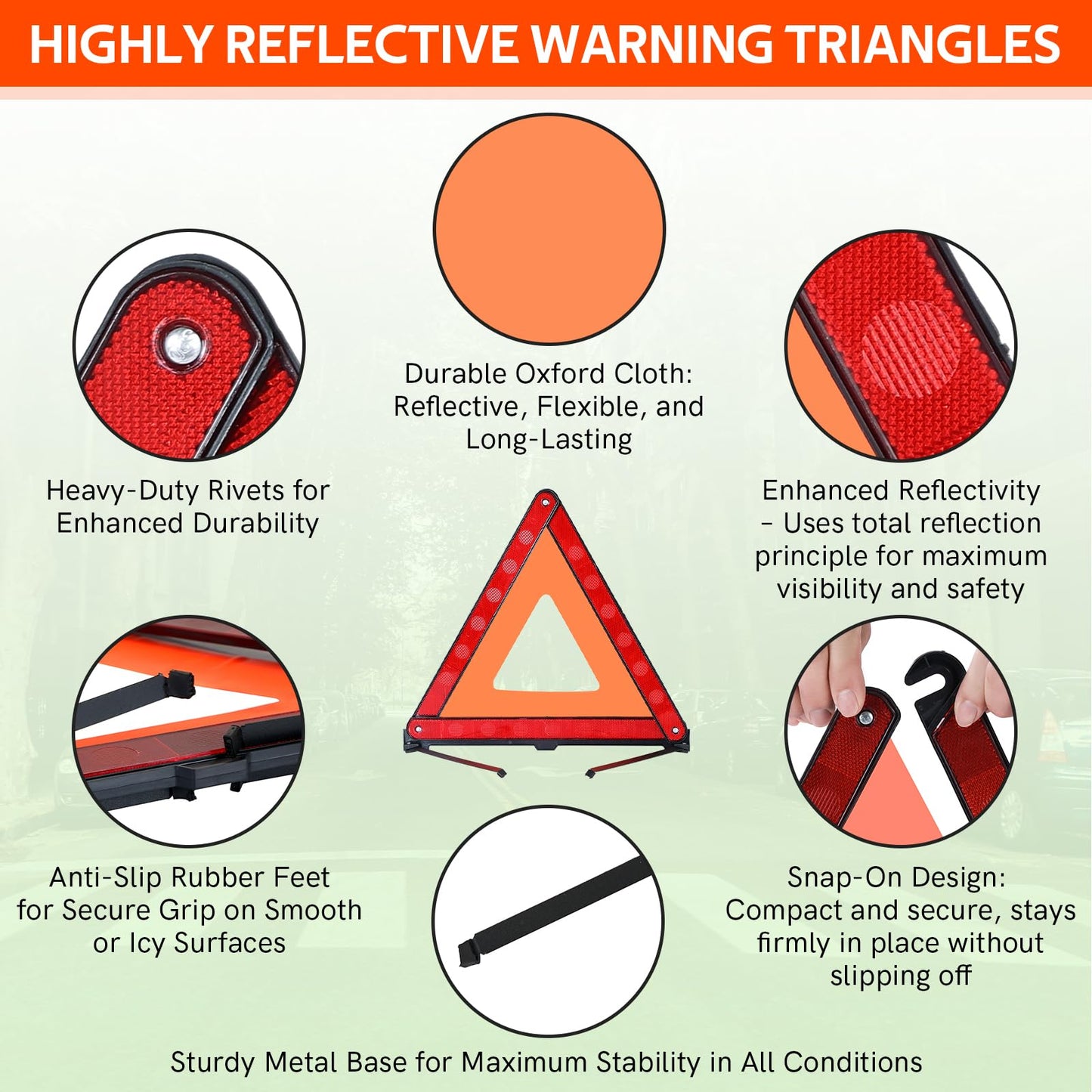 MYFULLY 2 Pack Emergency Warning Triangle and Reflective Safety Vest Set – Foldable Reflective Roadside Triangles, Essential Car Emergency Kit for Vehicle Breakdowns and Road Safety